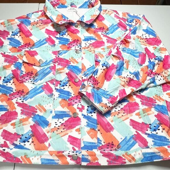 NWT Emily Wonder Corduroy Button Down Shacket Brush Stroke Print 2X - Picture 2 of 10